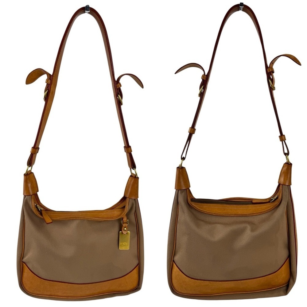 VTG Dooney & Bourke Canvas & Leather Hobo Large Crossbody Bag Tan Brown